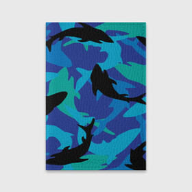 Обложка для паспорта матовая кожа с принтом Акулы паттерн в Курске, натуральная матовая кожа | размер 19,3 х 13,7 см; прозрачные пластиковые крепления | Тематика изображения на принте: shark | акула | акулы | жители | клыки | море | морские | океан | рыба