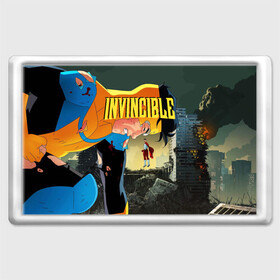 Магнит 45*70 с принтом INVINCIBLE в Курске, Пластик | Размер: 78*52 мм; Размер печати: 70*45 | allen | invincible | omni man | omniman | superhero | алиен | аллен | инвинсибл | неуязвимый | омнимэн | супергерои