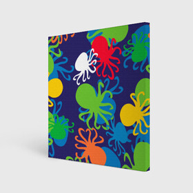 Холст квадратный с принтом Осьминоги в Курске, 100% ПВХ |  | cute | octopus | милый | морское | осьминог | осьминожка | паттерн | тентакли | щупальца