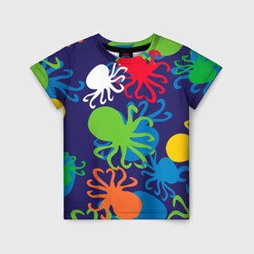 Детская футболка 3D с принтом Осьминоги в Курске, 100% гипоаллергенный полиэфир | прямой крой, круглый вырез горловины, длина до линии бедер, чуть спущенное плечо, ткань немного тянется | cute | octopus | милый | морское | осьминог | осьминожка | паттерн | тентакли | щупальца