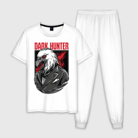 Мужская пижама хлопок с принтом Dark hanter в Курске, 100% хлопок | брюки и футболка прямого кроя, без карманов, на брюках мягкая резинка на поясе и по низу штанин
 | арт | графика | орел | птицы