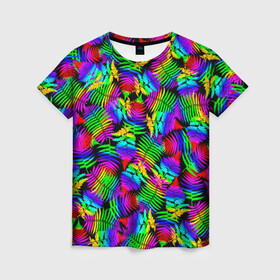 Женская футболка 3D с принтом Неоновый папоротник в Курске, 100% полиэфир ( синтетическое хлопкоподобное полотно) | прямой крой, круглый вырез горловины, длина до линии бедер | neon | summer | tropical | азия | ветки | джунгли | жара | зелень | красочный | лето | листья | неоновые цвета | остров | отпуск | пальмы | папоротник | пляж | природа | путешествие | радужный | растения | таиланд