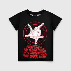 Детская футболка 3D с принтом КОТ САТАНЫ в Курске, 100% гипоаллергенный полиэфир | прямой крой, круглый вырез горловины, длина до линии бедер, чуть спущенное плечо, ткань немного тянется | blood | cat | dark | devil | evil | lord | satan | дьявол | зло | кот | котик | котэ | лорд | пентаграмма | пушистый | сатана | темный