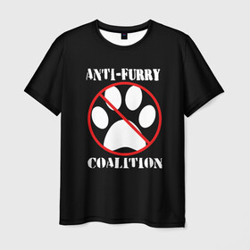 Мужская футболка 3D с принтом Anti-Furry coalition в Курске, 100% полиэфир | прямой крой, круглый вырез горловины, длина до линии бедер | anti furry | coalition | furry | антифурри | антропоморфные животные | запрет | зверь | знак | коалиция | фурри | человек животные