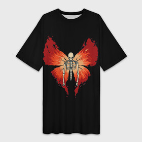 Платье-футболка 3D с принтом Butterfly Skeleton в Курске,  |  | bones | butterfly | chitin | fire | flame | orange | red | ribs | ridge | skeleton | skull | wings | бабочка | кости | красный | крылья | огонь | оранжевый | пламя | ребра | скелет | хитин | хребет | череп