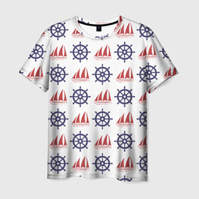Мужская футболка 3D с принтом Корабли и штурвалы в Курске, 100% полиэфир | прямой крой, круглый вырез горловины, длина до линии бедер | ships | корабли | кораблики | море | морские | морское | руль | штурвал | штурвалы