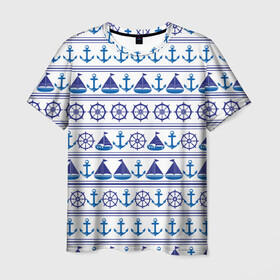 Мужская футболка 3D с принтом Морские мотивы в Курске, 100% полиэфир | прямой крой, круглый вырез горловины, длина до линии бедер | ships | корабли | кораблики | море | морские | морское | руль | штурвал | якорь