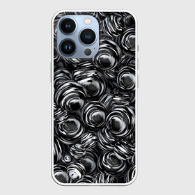 Чехол для iPhone 13 Pro с принтом Glossy Balls в Курске,  |  | Тематика изображения на принте: abstraction | background | ball | balls | black | circle | gloss | metal | paint | pattern | reflection | shine | texture | white | абстракция | белый | блеск | глянец | краска | круг | металл | отражение | паттерн | текстура | фон | черный | шар | шары