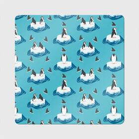 Магнит виниловый Квадрат с принтом Пингвины в Курске, полимерный материал с магнитным слоем | размер 9*9 см, закругленные углы | море | морские | океан | пингвин | пингвинчик | пингвины | плавники акул
