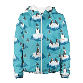 Женская куртка 3D с принтом Пингвины в Курске, ткань верха — 100% полиэстер, подклад — флис | прямой крой, подол и капюшон оформлены резинкой с фиксаторами, два кармана без застежек по бокам, один большой потайной карман на груди. Карман на груди застегивается на липучку | море | морские | океан | пингвин | пингвинчик | пингвины | плавники акул