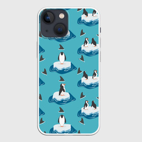 Чехол для iPhone 13 mini с принтом Пингвины в Курске,  |  | море | морские | океан | пингвин | пингвинчик | пингвины | плавники акул