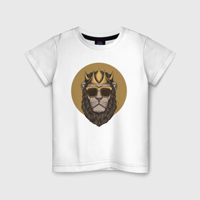 Детская футболка хлопок с принтом Гордый Лев с бородой в Курске, 100% хлопок | круглый вырез горловины, полуприлегающий силуэт, длина до линии бедер | king | король | корона | кошка | лев | царь