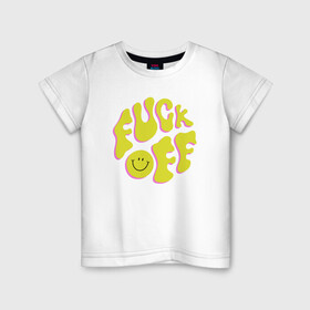 Детская футболка хлопок с принтом FUCK OFF SMILE в Курске, 100% хлопок | круглый вырез горловины, полуприлегающий силуэт, длина до линии бедер | fun | smile | надпись | смайл | смайлик | фан