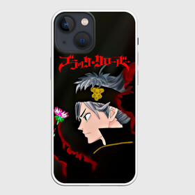 Чехол для iPhone 13 mini с принтом Чёрный клевер Аста и цветок в Курске,  |  | asta | black bulls | black clover | quartet knights | yuno | акума | аниме | аста | блэк кловер | буракку куро:ба | демон | королевство клевера | король магов | лихт | магна | манга | пятилистник | черный бык | чёрный клев