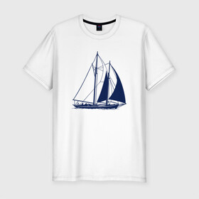 Мужская футболка хлопок Slim с принтом Кораблик в Курске, 92% хлопок, 8% лайкра | приталенный силуэт, круглый вырез ворота, длина до линии бедра, короткий рукав | sailboat | кораблик | корабль | лодка | моряки | парус | парусная лодка | тату | татуировка
