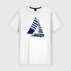 Мужская футболка хлопок Slim с принтом Парусная лодка в Курске, 92% хлопок, 8% лайкра | приталенный силуэт, круглый вырез ворота, длина до линии бедра, короткий рукав | sailboat | кораблик | корабль | лодка | парус | парусная лодка | тату | татуировка