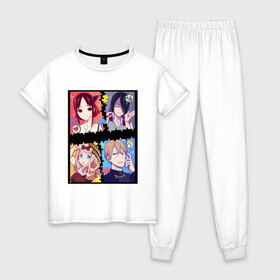 Женская пижама хлопок с принтом Госпожа Кагуя (Kaguya Sama) в Курске, 100% хлопок | брюки и футболка прямого кроя, без карманов, на брюках мягкая резинка на поясе и по низу штанин | ahegao | anime | chika | fujiwara | girl | girls | is | kaguya | love | sama | senpai | waifu | war | аниме | ахегао | в | вайфу | войне | госпожа | девушка | кагуя | как | любви | манга | на | семпай | сенпай | тян | тяночка | чика