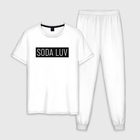 Мужская пижама хлопок с принтом SODA LUV в Курске, 100% хлопок | брюки и футболка прямого кроя, без карманов, на брюках мягкая резинка на поясе и по низу штанин
 | luv | mayot | melon | music | og buda | seemee | soda | sodaluv | бигасс | коми | лав | лого | логотип | лув | мелон | сода