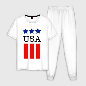 Мужская пижама хлопок с принтом США в Курске, 100% хлопок | брюки и футболка прямого кроя, без карманов, на брюках мягкая резинка на поясе и по низу штанин
 | америка | американский флаг | красный | синий | сша