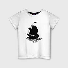 Детская футболка хлопок с принтом Очертание корабля в Курске, 100% хлопок | круглый вырез горловины, полуприлегающий силуэт, длина до линии бедер | ships | whale | кит | киты | корабли | кораблики | море | морские | морское