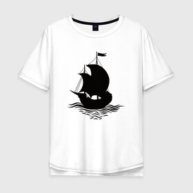 Мужская футболка хлопок Oversize с принтом Очертание корабля в Курске, 100% хлопок | свободный крой, круглый ворот, “спинка” длиннее передней части | ships | whale | кит | киты | корабли | кораблики | море | морские | морское