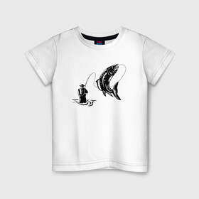 Детская футболка хлопок с принтом Рыбак и рыбка в Курске, 100% хлопок | круглый вырез горловины, полуприлегающий силуэт, длина до линии бедер | Тематика изображения на принте: fish | fishing | ловит рыбу | рыба | рыбак | рыбалка | рыбацкие | рыбачит | удочка