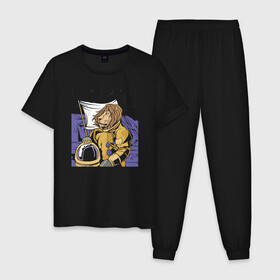 Мужская пижама хлопок с принтом Космический Лев Космонавт в Курске, 100% хлопок | брюки и футболка прямого кроя, без карманов, на брюках мягкая резинка на поясе и по низу штанин
 | Тематика изображения на принте: astronaut | cosmonaut | landscape | lev | lion | moon | space lion | астронавт на луне | большая киса | большая кошка | большие кошки | в космосе | гордый лев | грива | знак зодиака лев | зодиак | лев на луне | лев с гривой | лёва