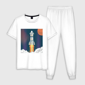 Мужская пижама хлопок с принтом Запуск ракеты Atlas Атлас V в Курске, 100% хлопок | брюки и футболка прямого кроя, без карманов, на брюках мягкая резинка на поясе и по низу штанин
 | earth | elon musk | mars | nasa | roscosmos | space | space shuttle | star | stars | usa | астронавт | илон маск | космодром | космонавт | миссия sbirs | мыс канаверал | наса | планета земля | рн atlas v 421 | роскосмос | спейс экс | спейсэк