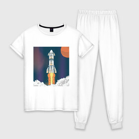 Женская пижама хлопок с принтом Запуск ракеты Atlas Атлас V в Курске, 100% хлопок | брюки и футболка прямого кроя, без карманов, на брюках мягкая резинка на поясе и по низу штанин | earth | elon musk | mars | nasa | roscosmos | space | space shuttle | star | stars | usa | астронавт | илон маск | космодром | космонавт | миссия sbirs | мыс канаверал | наса | планета земля | рн atlas v 421 | роскосмос | спейс экс | спейсэк