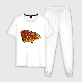 Мужская пижама хлопок с принтом Горячий кусочек в Курске, 100% хлопок | брюки и футболка прямого кроя, без карманов, на брюках мягкая резинка на поясе и по низу штанин
 | dodo | pizza | вкусная еда | кусочек | пицца