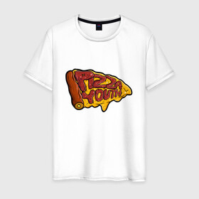 Мужская футболка хлопок с принтом Горячий кусочек в Курске, 100% хлопок | прямой крой, круглый вырез горловины, длина до линии бедер, слегка спущенное плечо. | dodo | pizza | вкусная еда | кусочек | пицца