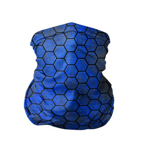 Бандана-труба 3D с принтом Синие Соты в Курске, 100% полиэстер, ткань с особыми свойствами — Activecool | плотность 150‒180 г/м2; хорошо тянется, но сохраняет форму | hexagons | honeycombs | metal | соты | шестиугольники