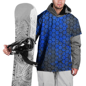 Накидка на куртку 3D с принтом Синие Соты в Курске, 100% полиэстер |  | hexagons | honeycombs | metal | соты | шестиугольники