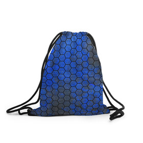Рюкзак-мешок 3D с принтом Синие Соты в Курске, 100% полиэстер | плотность ткани — 200 г/м2, размер — 35 х 45 см; лямки — толстые шнурки, застежка на шнуровке, без карманов и подкладки | hexagons | honeycombs | metal | соты | шестиугольники