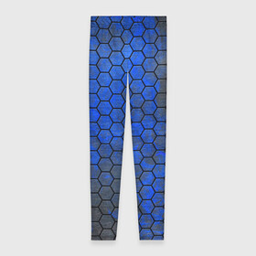 Леггинсы 3D с принтом Синие Соты в Курске, 80% полиэстер, 20% эластан | Эластичный пояс, зауженные к низу, низкая посадка | hexagons | honeycombs | metal | соты | шестиугольники