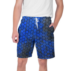 Мужские шорты 3D с принтом Синие Соты в Курске,  полиэстер 100% | прямой крой, два кармана без застежек по бокам. Мягкая трикотажная резинка на поясе, внутри которой широкие завязки. Длина чуть выше колен | hexagons | honeycombs | metal | соты | шестиугольники