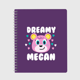 Тетрадь с принтом Dreamy Megan в Курске, 100% бумага | 48 листов, плотность листов — 60 г/м2, плотность картонной обложки — 250 г/м2. Листы скреплены сбоку удобной пружинной спиралью. Уголки страниц и обложки скругленные. Цвет линий — светло-серый
 | animal crossing | game | games | анимал | играб игры | изабель | кросинг | кроссинг | мистер ресетти | том нук | энимал