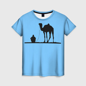 Женская футболка 3D с принтом Верблюд в Курске, 100% полиэфир ( синтетическое хлопкоподобное полотно) | прямой крой, круглый вырез горловины, длина до линии бедер | выносливость | мощь | пустыня | спокойствие | тень