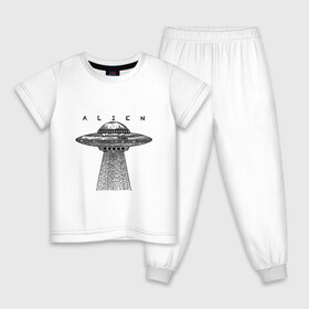 Детская пижама хлопок с принтом Alien в Курске, 100% хлопок |  брюки и футболка прямого кроя, без карманов, на брюках мягкая резинка на поясе и по низу штанин
 | гравюра | графика | инопланетный корабль | космический корабль | космос | летающая тарелка | пришельцы | чёрно белый