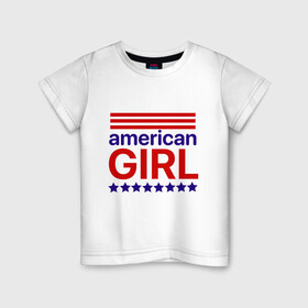 Детская футболка хлопок с принтом American girl в Курске, 100% хлопок | круглый вырез горловины, полуприлегающий силуэт, длина до линии бедер | american girl | америка | американская девочка | красный | синий | сша