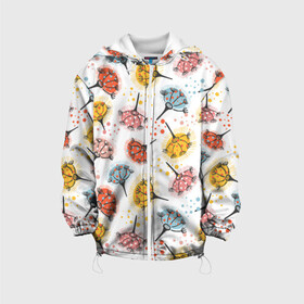 Детская куртка 3D с принтом Абстрактные цветы одуванчики в Курске, 100% полиэстер | застежка — молния, подол и капюшон оформлены резинкой с фиксаторами, по бокам — два кармана без застежек, один потайной карман на груди, плотность верхнего слоя — 90 г/м2; плотность флисового подклада — 260 г/м2 | летний | одуванчик | разноцветный | цветы