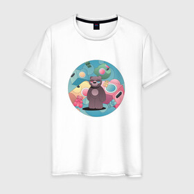 Мужская футболка хлопок с принтом Странный медвежий мир в Курске, 100% хлопок | прямой крой, круглый вырез горловины, длина до линии бедер, слегка спущенное плечо. | Тематика изображения на принте: world | абстракции | иллюстрации | медведь | прикольные картинки