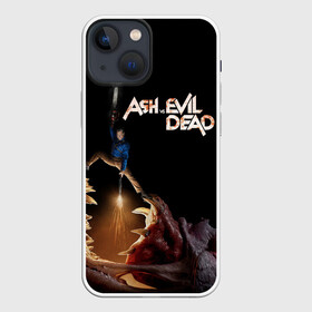 Чехол для iPhone 13 mini с принтом Эш против демона в Курске,  |  | army of darkness | ash versus evil dead | ash williams | blood | book | boomstick | chainsaw | demon | groovy | gun | monster | necronomicon | zombie | армия тьмы | бензопила | бум палка | демон | зло | зомби | книга | кровь | монстр | некрономикон | ружь