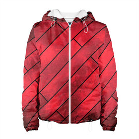 Женская куртка 3D с принтом Red Boards Texture в Курске, ткань верха — 100% полиэстер, подклад — флис | прямой крой, подол и капюшон оформлены резинкой с фиксаторами, два кармана без застежек по бокам, один большой потайной карман на груди. Карман на груди застегивается на липучку | attrition | boards | comic | dark | gloss | iron | light | metal | red | slabs | texture | wood | абстракция | глянец | дерево | доски | железо | картина | комикс | красный | линии | металл | паттерн | плиты | полосы | потертость | светлый