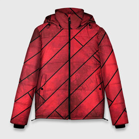 Мужская зимняя куртка 3D с принтом Red Boards Texture в Курске, верх — 100% полиэстер; подкладка — 100% полиэстер; утеплитель — 100% полиэстер | длина ниже бедра, свободный силуэт Оверсайз. Есть воротник-стойка, отстегивающийся капюшон и ветрозащитная планка. 

Боковые карманы с листочкой на кнопках и внутренний карман на молнии. | Тематика изображения на принте: attrition | boards | comic | dark | gloss | iron | light | metal | red | slabs | texture | wood | абстракция | глянец | дерево | доски | железо | картина | комикс | красный | линии | металл | паттерн | плиты | полосы | потертость | светлый