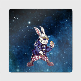 Магнит виниловый Квадрат с принтом Пасхальный кроль в Курске, полимерный материал с магнитным слоем | размер 9*9 см, закругленные углы | арт | графика | животные | заяц | звери | кролик | пасха | рокер | яйцо