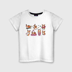 Детская футболка хлопок с принтом Плюшевый корги в Курске, 100% хлопок | круглый вырез горловины, полуприлегающий силуэт, длина до линии бедер | dogs | корги | маленькие собаки | пёс | собака | стикеры