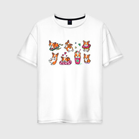 Женская футболка хлопок Oversize с принтом Плюшевый корги в Курске, 100% хлопок | свободный крой, круглый ворот, спущенный рукав, длина до линии бедер
 | dogs | корги | маленькие собаки | пёс | собака | стикеры