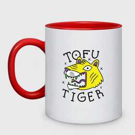 Кружка двухцветная с принтом Tofu Tiger Тигр Сыр Тофу в Курске, керамика | объем — 330 мл, диаметр — 80 мм. Цветная ручка и кайма сверху, в некоторых цветах — вся внутренняя часть | Тематика изображения на принте: amur tiger | art | japan | japanese | tattoo | абстрактный принт | абстракция | амурский тигр | арт | детский рисунок | желтый тигр | животные | зубы | клыки | скетч | татуировка | татуировка тигра | тигр ест | тигры