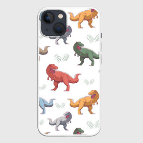 Чехол для iPhone 13 с принтом Разноцветные тираннозавры в Курске,  |  | art | dino | dinosaur | dinosaurus | pattern | t rex | t rex merch | арт | детский рисунок | динозавр | динозавр мерч | динозаврики | иллюстрация | паттерн | рекс | рисунок динозавра | страшные динозавры | т рекс | тираннозавр